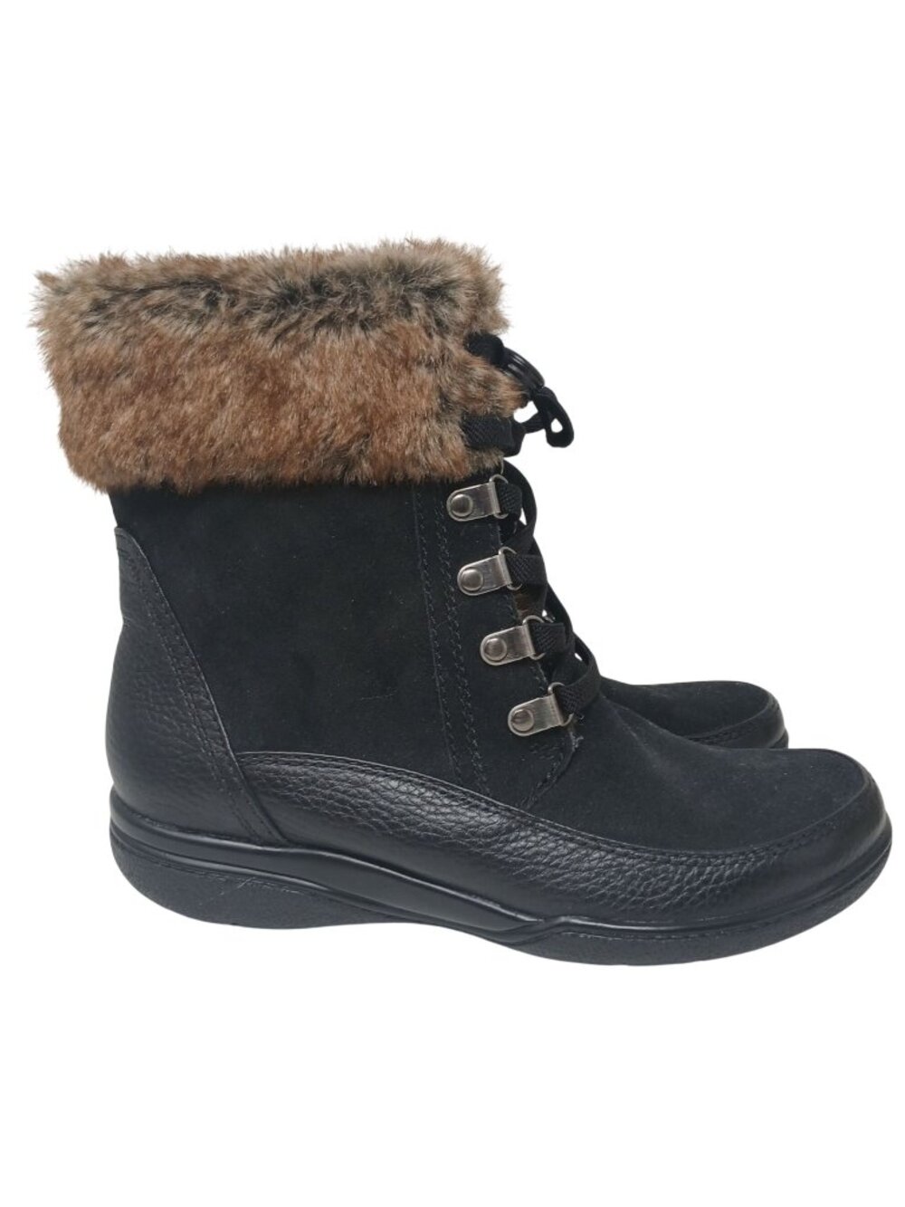 Clarks Womens Faux FurLined Black Winter Boots Sz 6 EU 36 Lace 26115744 #-6